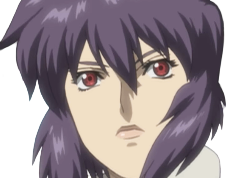kusanagi motoko major ghostintheshell standalonecomplex anime manga waifu femme cyborg 2002-2003 cheveuxviolets yeuxrouges
