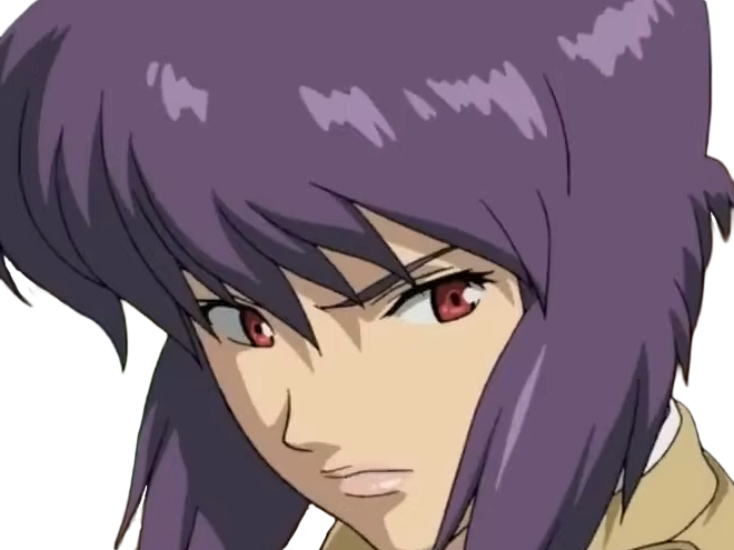 kusanagi motoko major ghostintheshell standalonecomplex anime manga waifu femme cyborg 2002-2003 cheveuxviolets yeuxrouges
