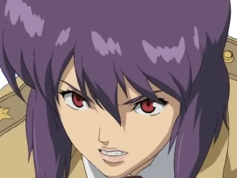kusanagi motoko major ghostintheshell standalonecomplex anime manga waifu femme cyborg 2002-2003 cheveuxviolets yeuxrouges