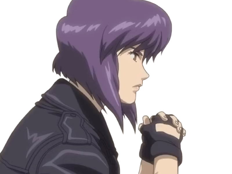 kusanagi motoko major ghostintheshell standalonecomplex anime manga waifu femme cyborg 2002-2003 cheveuxviolets yeuxrouges