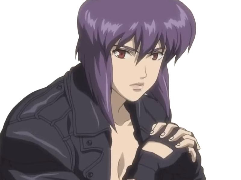 kusanagi motoko major ghostintheshell standalonecomplex anime manga waifu femme cyborg 2002-2003 cheveuxviolets yeuxrouges