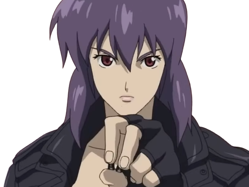 kusanagi motoko major ghostintheshell standalonecomplex anime manga waifu femme cyborg 2002-2003 cheveuxviolets yeuxrouges