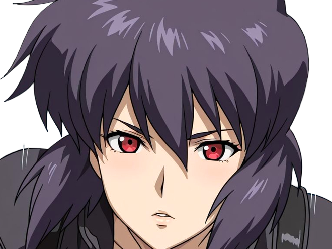 kusanagi motoko major ghostintheshell standalonecomplex anime manga waifu femme cyborg 2002-2003 cheveuxviolets yeuxrouges