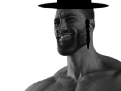 bg chad gigachad sourire gris israel israelien juif judaisme papillotes chapeau rabbin