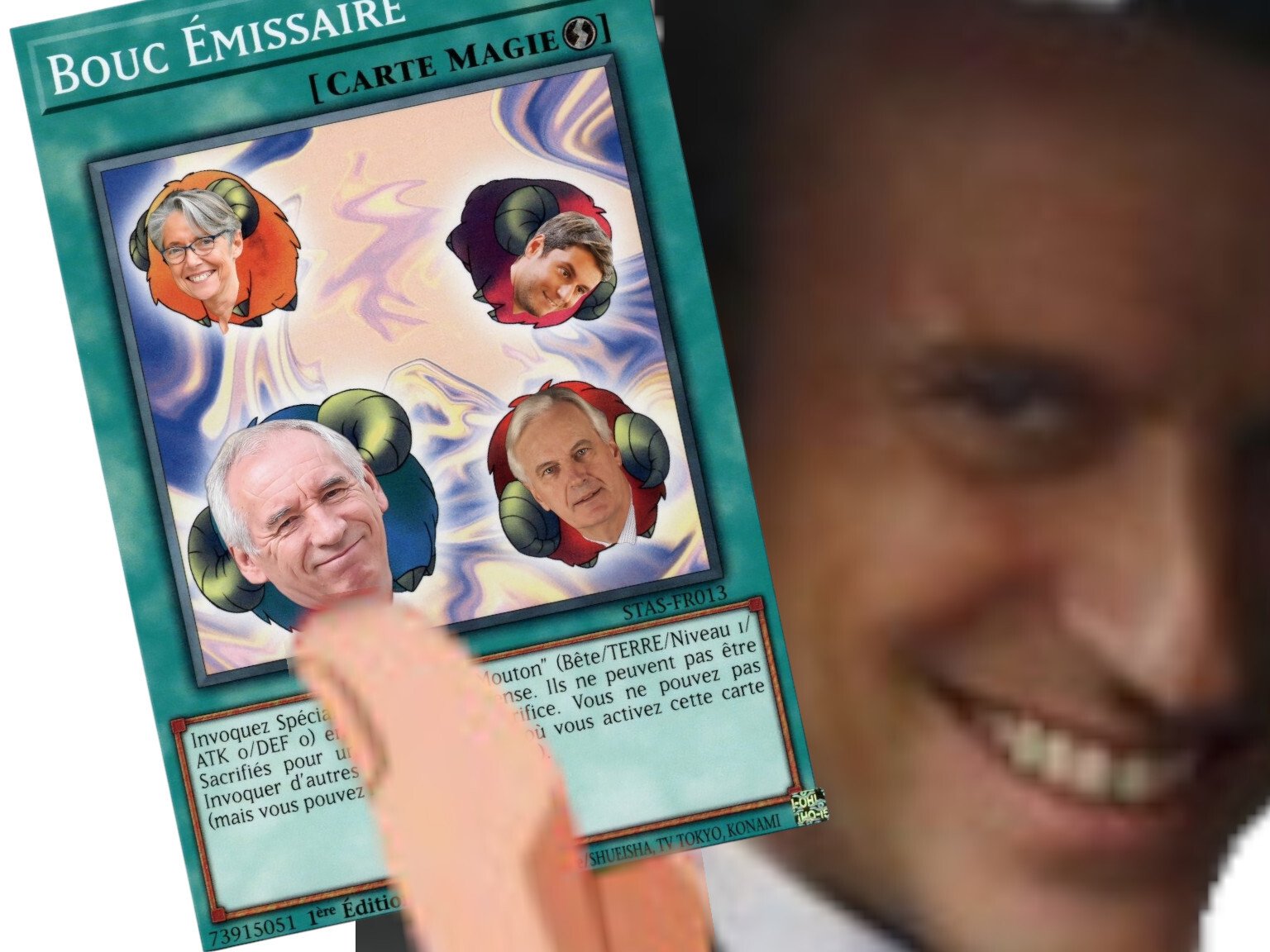emmanuel macron yugiho yu gi oh bayrou attal borne barnier bouc emissaire carte ministre ministres