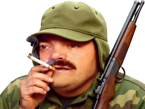 risitas chasseur chasse fusil tire clope pan gibier promeneur arme cigarette poivrot marlou