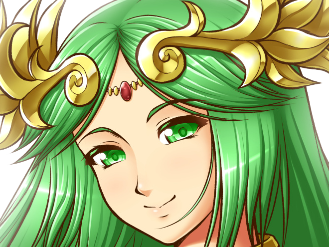 palutena kid icarus nintendo jeu video anime deesse royaume cieux kikoojap waifu cheveuxverts yeuxverts