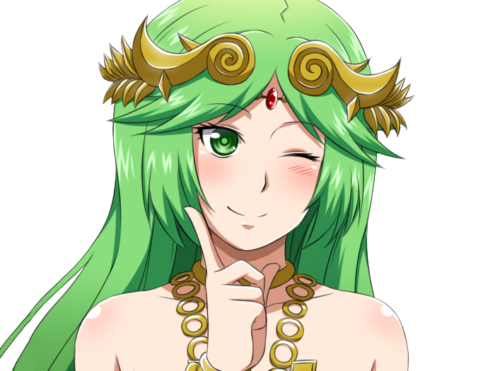 palutena kid icarus nintendo jeu video anime deesse royaume cieux kikoojap waifu cheveuxverts yeuxverts