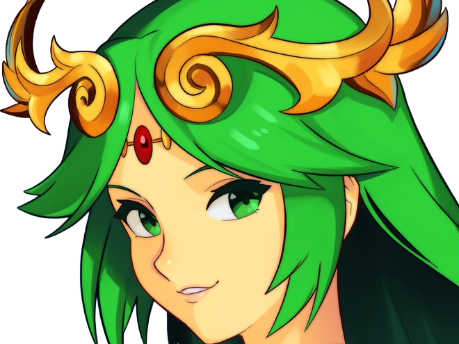 palutena kid icarus nintendo jeu video anime deesse royaume cieux kikoojap waifu cheveuxverts yeuxverts