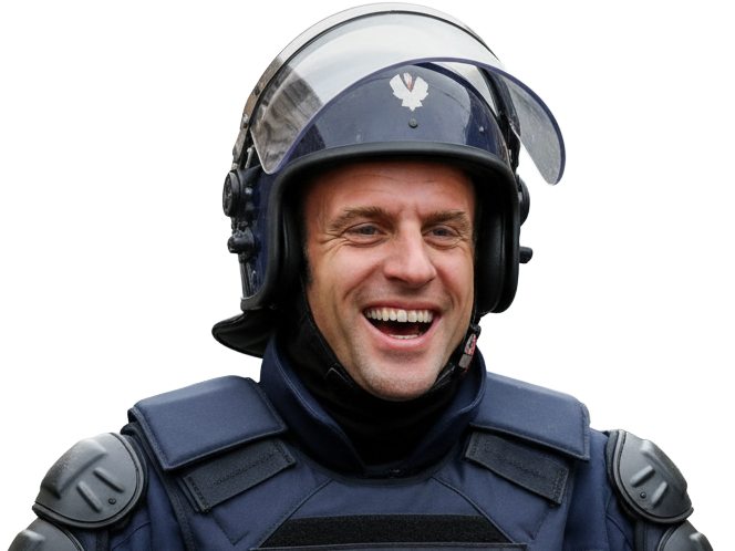 macron emmanuel president lrem gouvernement elysee yrr rire policier crs emeute manif