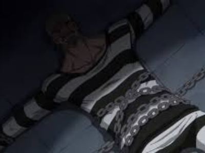 doflamingo one piece impel down prison prisonnier sourire rire machiavelique mechant lunettes allonge enchaine chaines