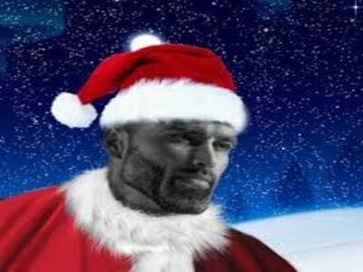 gigachad chad bg muscu gris bonnet chapeau veste pere noel tout seul solo nuit etoilee