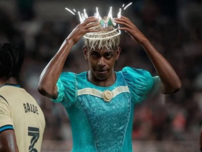 lamine yamal princesse disney couronne reine celebration roi femme robe