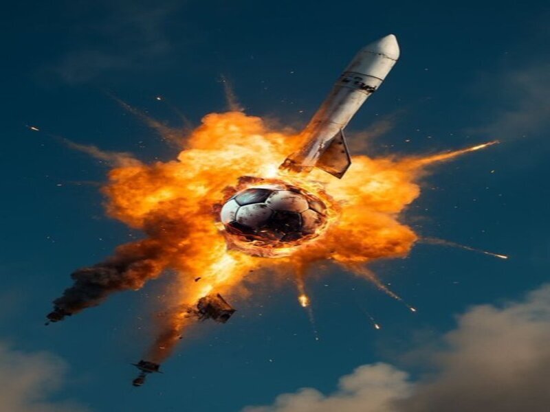 ballon foot football coup franc espace ciel stratosphere missile fusee explosion