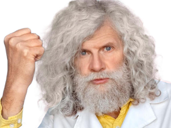 savant scientifique medecin inventeur professeur prof fou blouse homme vieux age sansnom librededroit cheveuxgris yeuxbleus