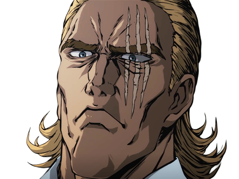 king heros one punch man opm balafre geek otaku cheveuxblonds yeuxbleus manga anime classe s