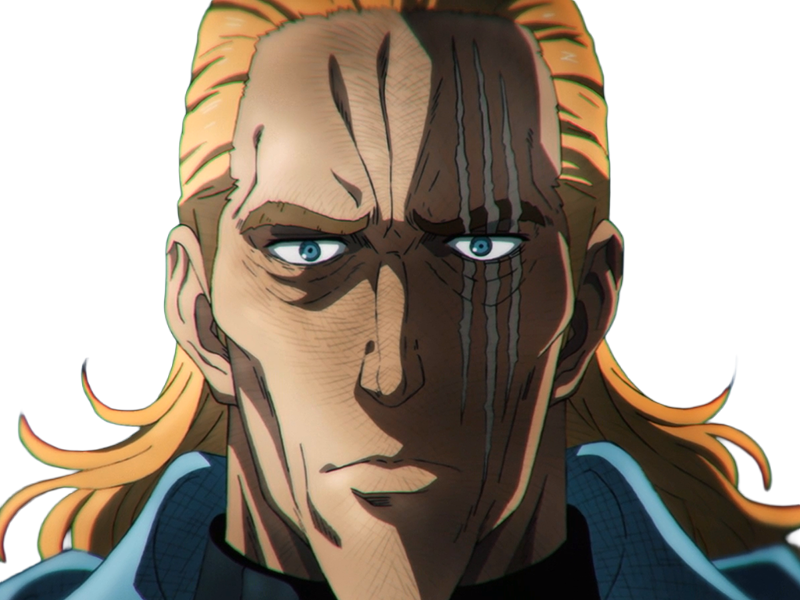 king heros one punch man opm balafre geek otaku cheveuxblonds yeuxbleus manga anime classe s