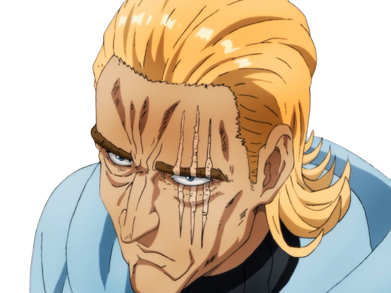 king heros one punch man opm balafre geek otaku cheveuxblonds yeuxbleus manga anime classe s