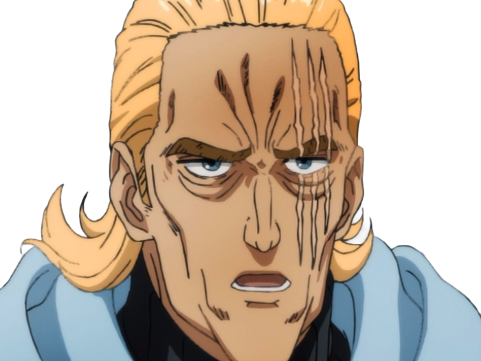 king heros one punch man opm balafre geek otaku cheveuxblonds yeuxbleus manga anime classe s