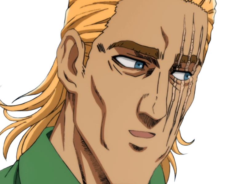 Sticker king heros one punch man opm balafre geek otaku cheveuxblonds yeuxbleus manga anime classe s par Dark-63