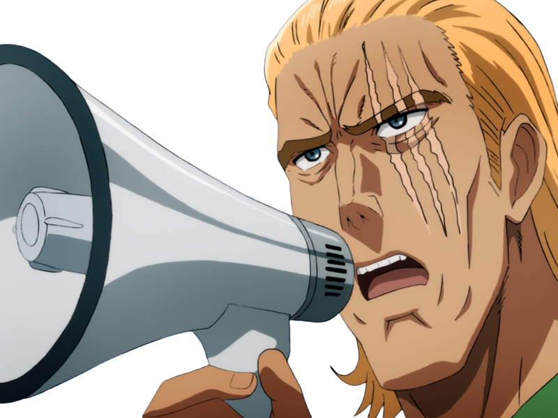 king heros one punch man opm balafre geek otaku cheveuxblonds yeuxbleus manga anime classe s