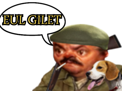 chasseur fusil arme beret chasse campagnard clope chien paysan cigarette fume risitas eul gilet