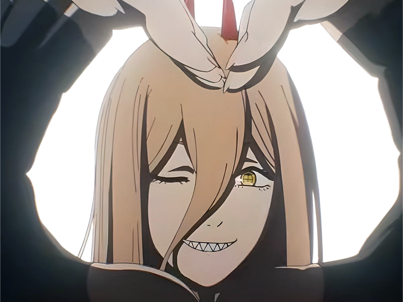 power chainsaw-man anime manga demon diablesse blood-devil hominidemone sang waifu femme excentrique cheveux-blonds yeux-jaunes cornes-rouges