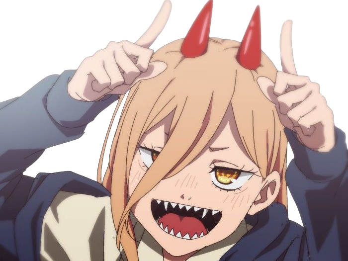 power chainsaw-man anime manga demon diablesse blood-devil hominidemone sang waifu femme excentrique cheveux-blonds yeux-jaunes cornes-rouges