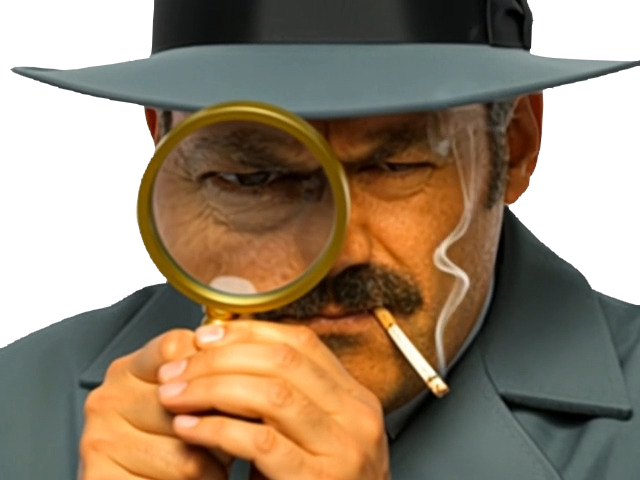 risitas detective clope enquete cigarette confiant police preuve indice doute fume loupe zoom cherche source
