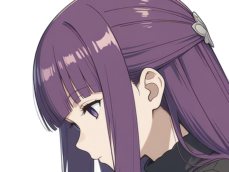 Sticker fern sousou no frieren frieren beyond journeys end frieren anime manga orpheline mage apprentie humaine fille femme waifu cheveux violets yeux violets par Dark-63