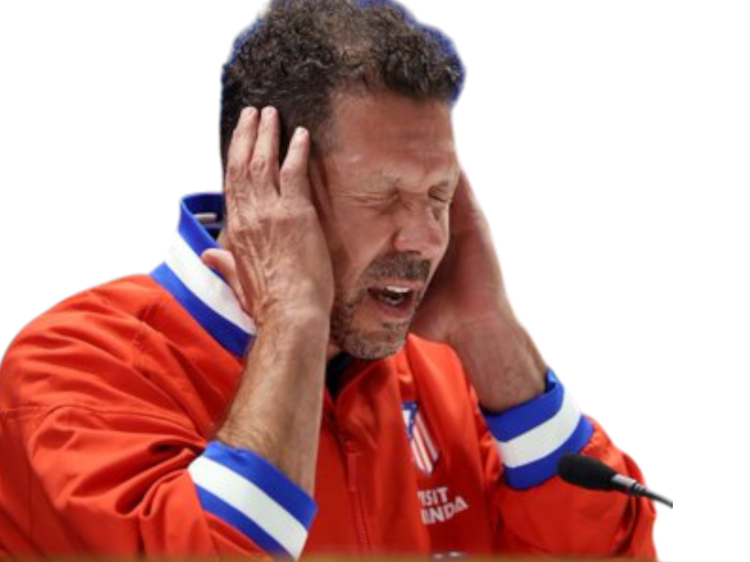 diego simeone mains oreilles se boucher les bouche arrete stop bruit marre mal chut redpill