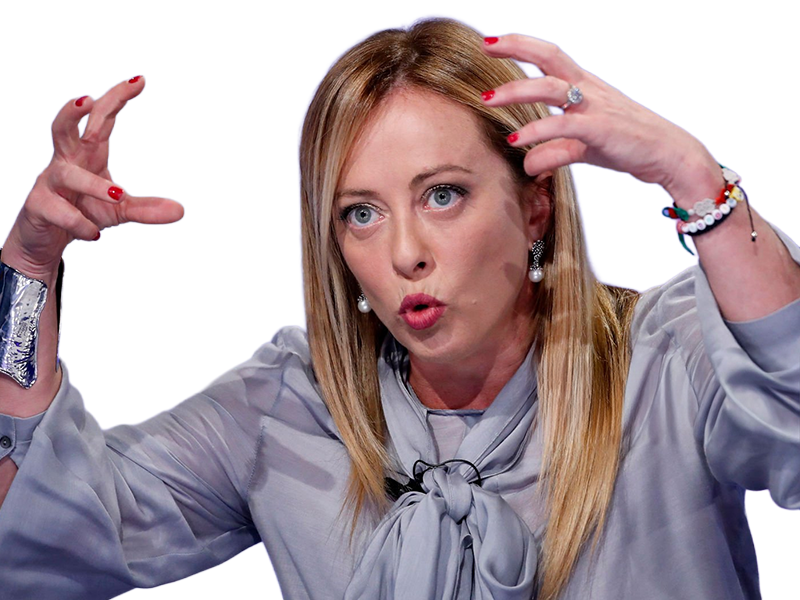 giorgia meloni femme politique italienne premiere ministre italie cheffe etat droite conservatrice quarantenaire cheveux-blonds yeux-verts