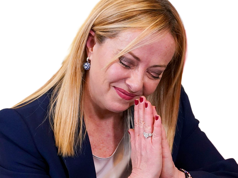 giorgia meloni femme politique italienne premiere ministre italie cheffe etat droite conservatrice quarantenaire cheveux-blonds yeux-verts