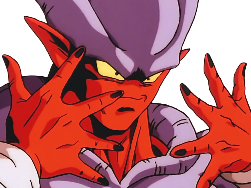 janemba janenba forme-finale dragon-ball-z oav fusions 1995 dbz demon mal-incarne antagoniste epeiste peau-rouge yeux-jaunes cornes