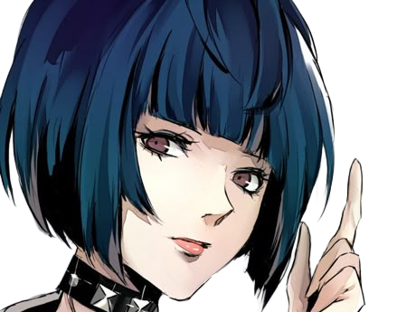 tae takemi persona-5 p5 jeu video rpg medecin punk gothique femme cheveux-bleus-fonces yeux-marrons blouse-blanche waifu