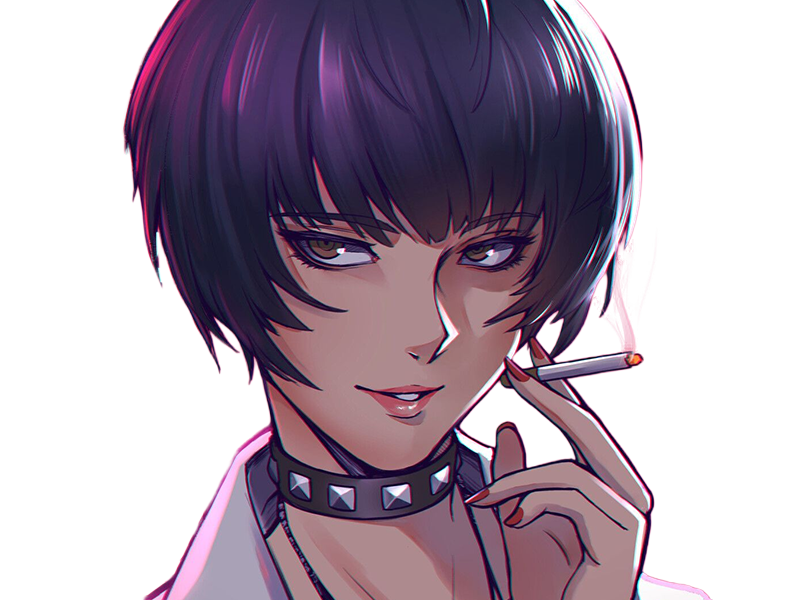 tae takemi persona-5 p5 jeu video rpg medecin punk gothique femme cheveux-bleus-fonces yeux-marrons blouse-blanche waifu