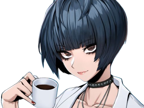tae takemi persona-5 p5 jeu video rpg medecin punk gothique femme cheveux-bleus-fonces yeux-marrons blouse-blanche waifu
