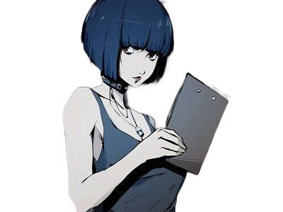 tae takemi persona-5 p5 jeu video rpg medecin punk gothique femme cheveux-bleus-fonces yeux-marrons blouse-blanche waifu