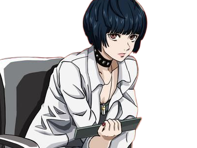 tae takemi persona-5 p5 jeu video rpg medecin punk gothique femme cheveux-bleus-fonces yeux-marrons blouse-blanche waifu