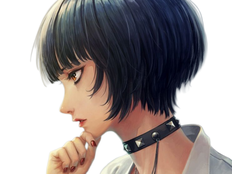 tae takemi persona-5 p5 jeu video rpg medecin punk gothique femme cheveux-bleus-fonces yeux-marrons blouse-blanche waifu