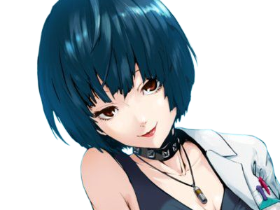 tae takemi persona-5 p5 jeu video rpg medecin punk gothique femme cheveux-bleus-fonces yeux-marrons blouse-blanche waifu