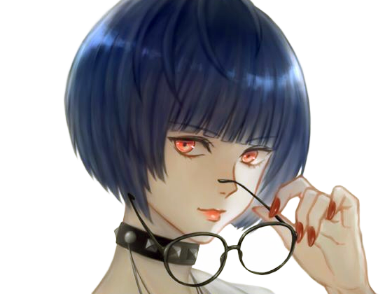 tae takemi persona-5 p5 jeu video rpg medecin punk gothique femme cheveux-bleus-fonces yeux-marrons blouse-blanche waifu