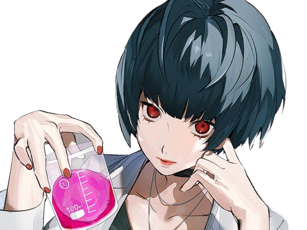 tae takemi persona-5 p5 jeu video rpg medecin punk gothique femme cheveux-bleus-fonces yeux-marrons blouse-blanche waifu