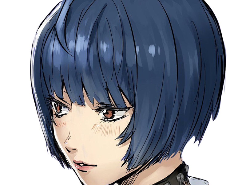 tae takemi persona-5 p5 jeu video rpg medecin punk gothique femme cheveux-bleus-fonces yeux-marrons blouse-blanche waifu