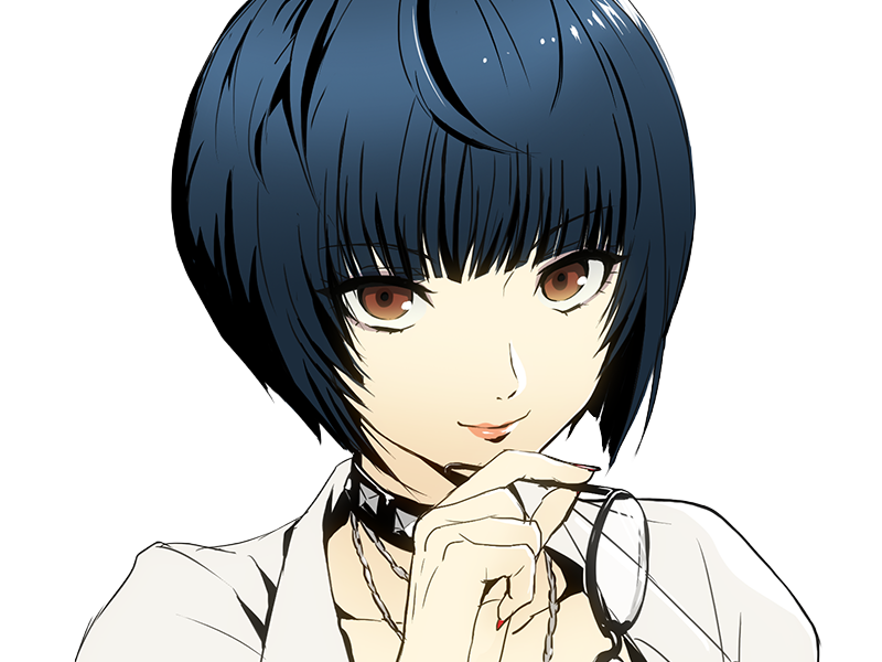 tae takemi persona-5 p5 jeu video rpg medecin punk gothique femme cheveux-bleus-fonces yeux-marrons blouse-blanche waifu
