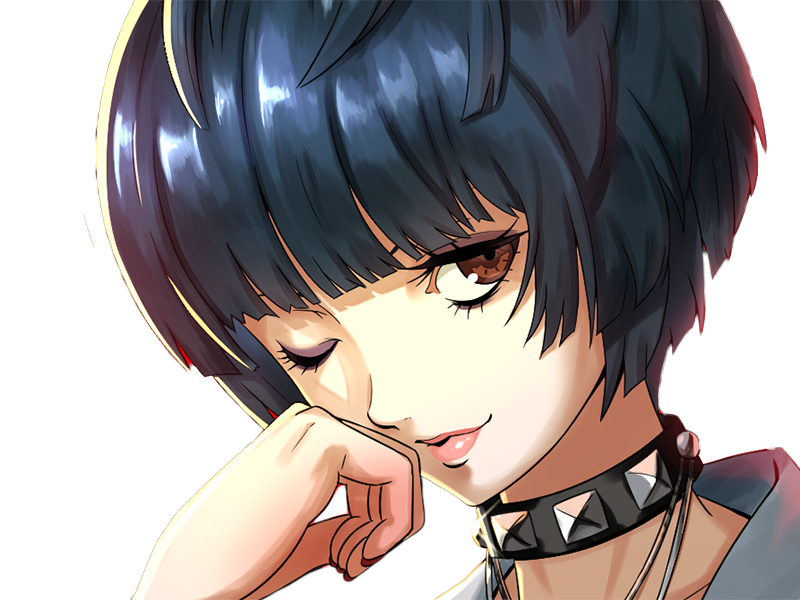 tae takemi persona-5 p5 jeu video rpg medecin punk gothique femme cheveux-bleus-fonces yeux-marrons blouse-blanche waifu