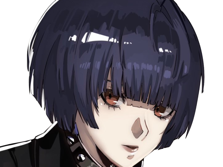 tae takemi persona-5 p5 jeu video rpg medecin punk gothique femme cheveux-bleus-fonces yeux-marrons blouse-blanche waifu