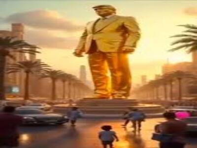 projet riviera gaza ia donald trump statue geante geant doree or