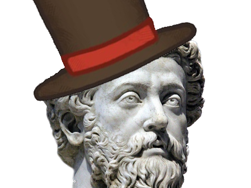 professeur layton chapeau rome epictete statue philosophe romain buste tete barbe haut de forme