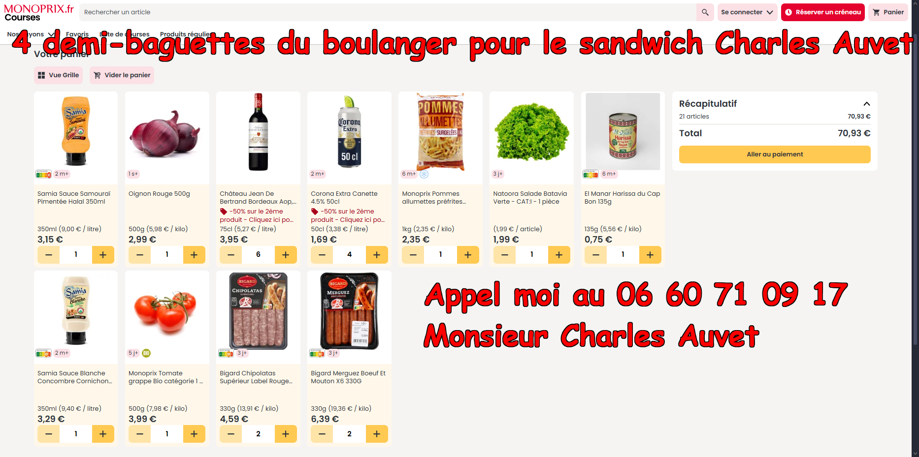 sandwich merguez chipolatas salade tomate oignon appel moi au 06 60 71 09 17